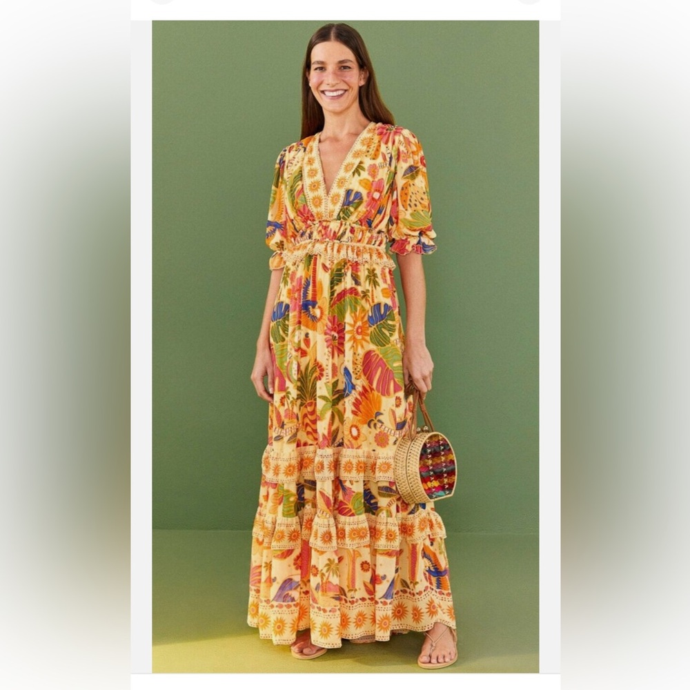 FARM RIO Yellow Rio Tapestry Maxi Dress